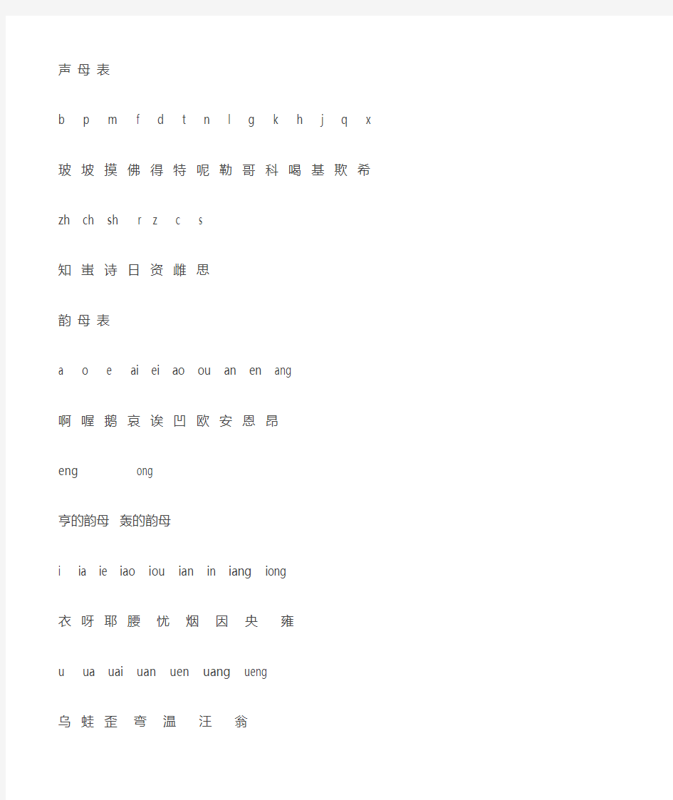 汉语拼音读法表全集