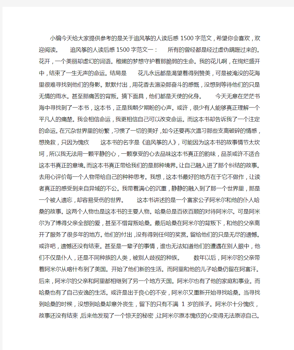 追风筝的人读后感1500字