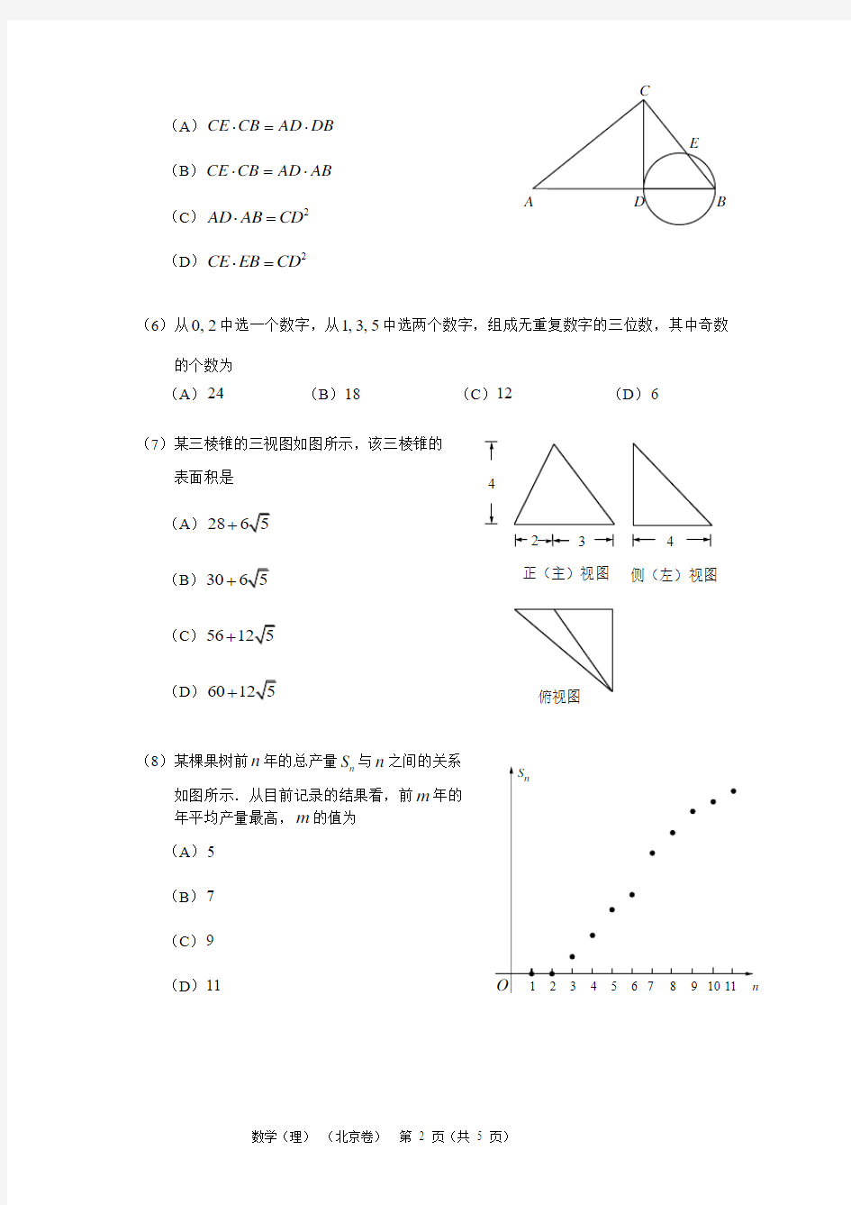2012年北京高考数学试题与答案(理科)已校对
