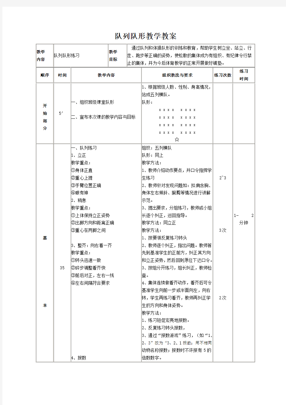 队列队形教学教案