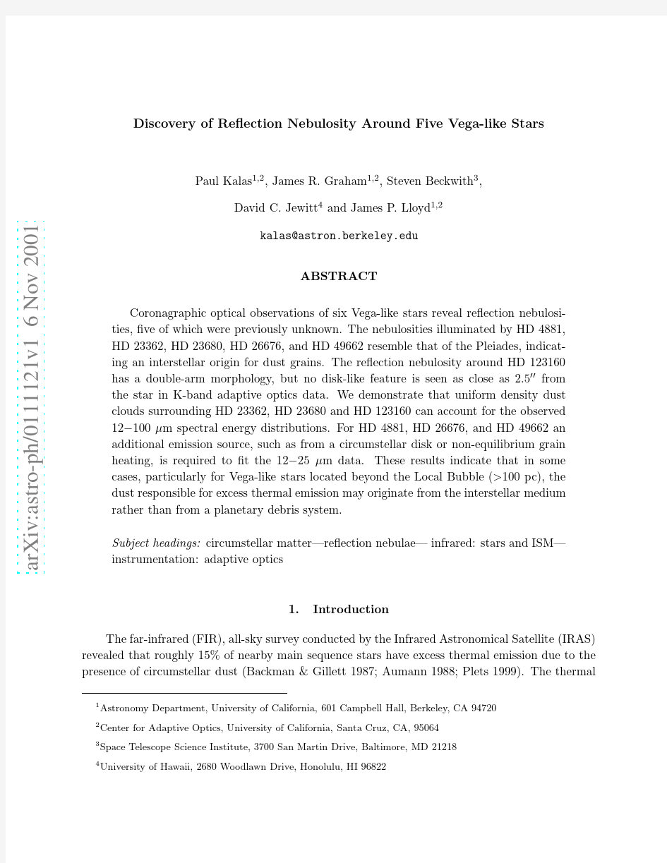 Discovery of Reflection Nebulosity Around Five Vega-like Stars