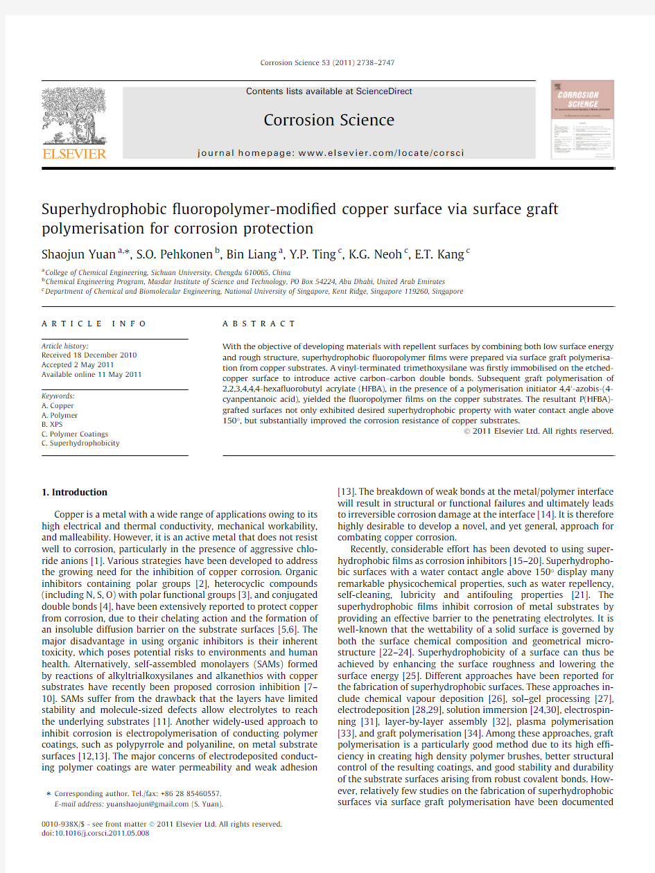 Superhydrophobic fluoropolymer-modified copper surface via surface graft