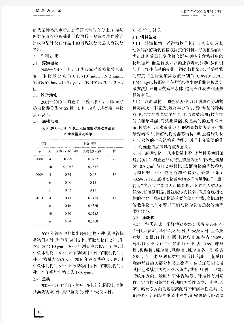 长江江阴段监测点渔业资源监测与分析