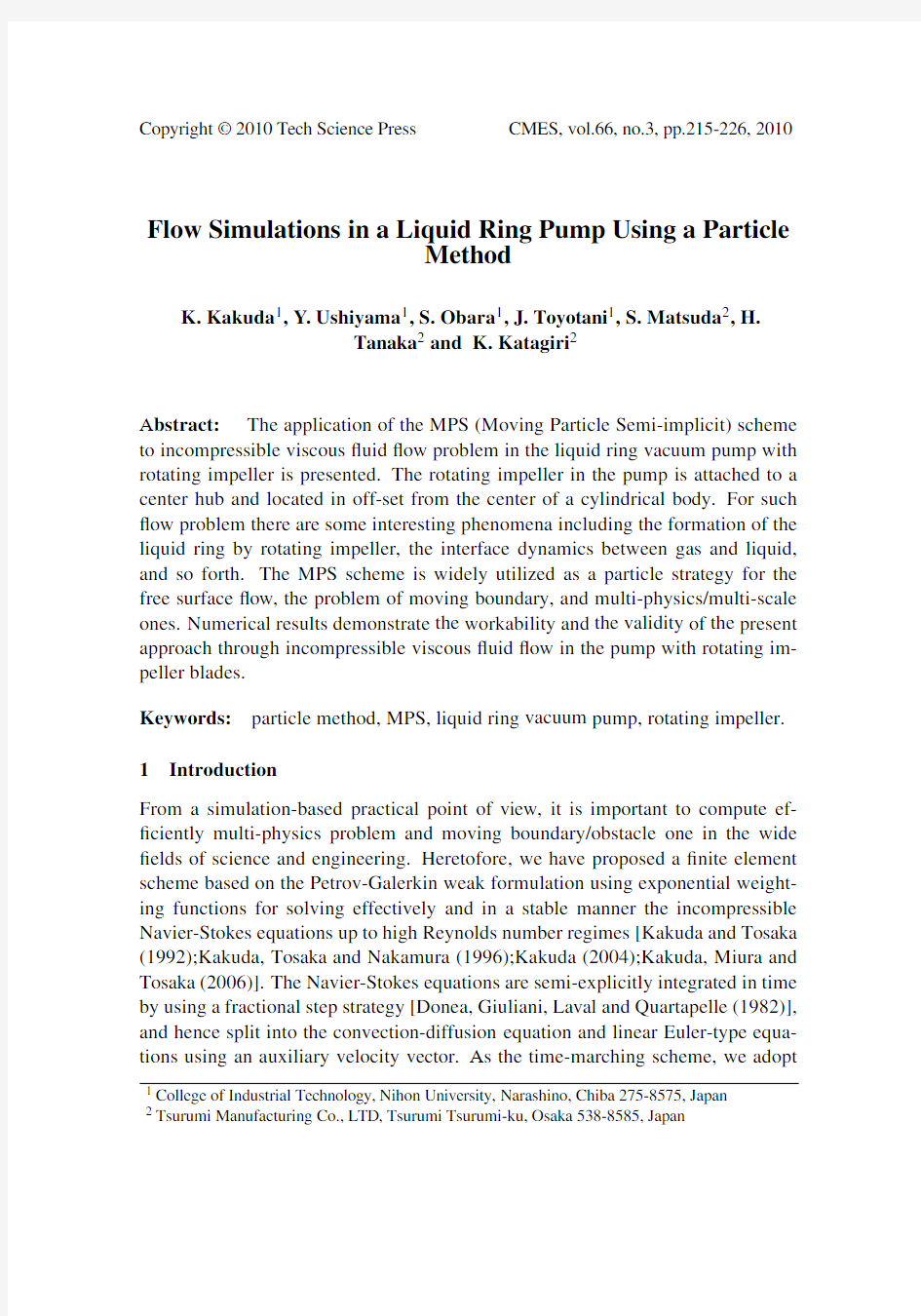 Flow Simulations in a Liquid Ring Pump Using a Particle