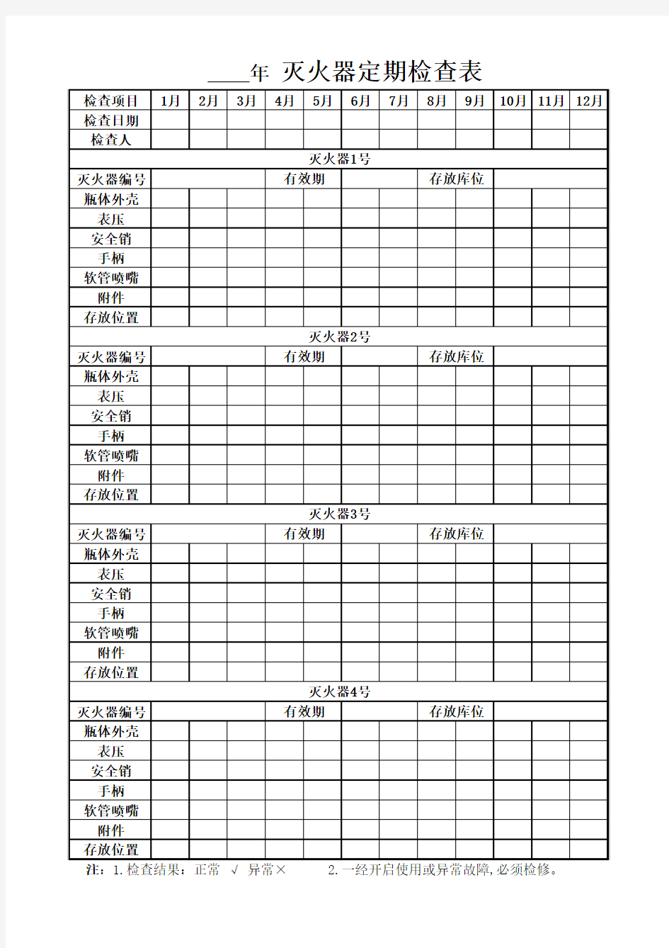 灭火器定期(月)检查表