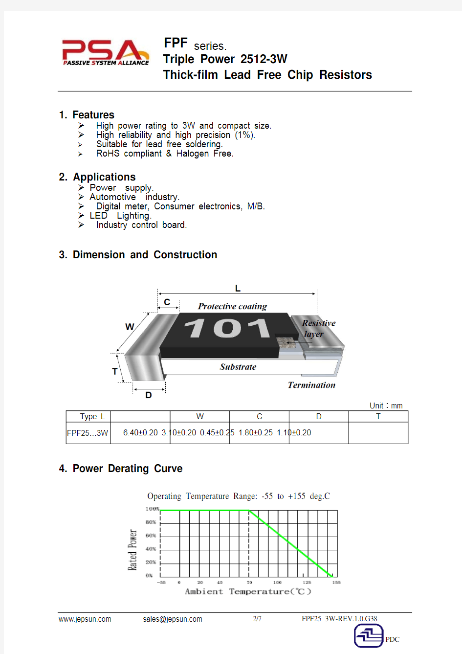 台湾PDC信昌FPF系列3W功率厚膜电阻选型手册
