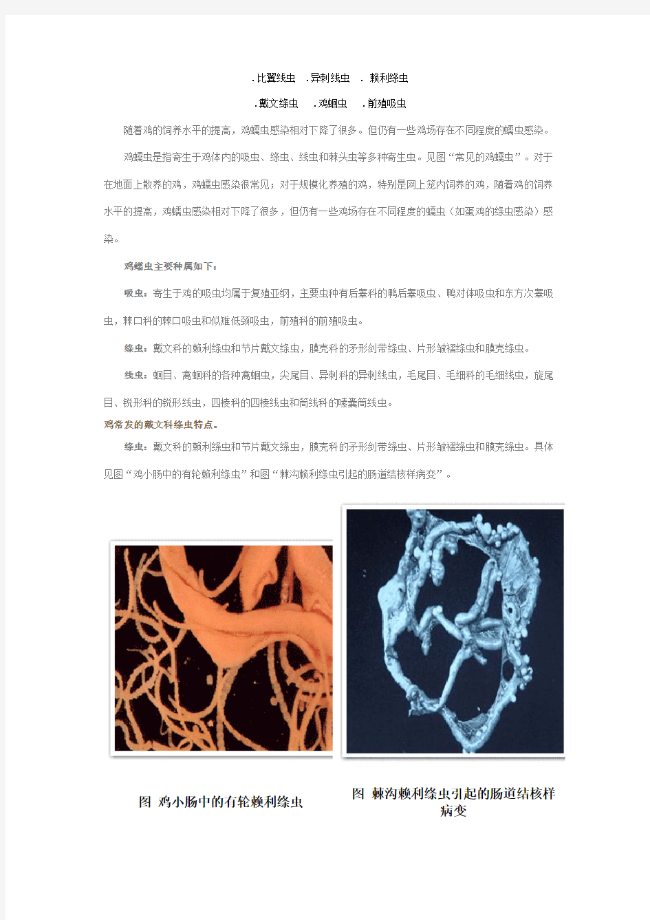 兽医寄生虫学--第二章 家禽的常见寄生虫病 第五节 鸡蠕虫感染