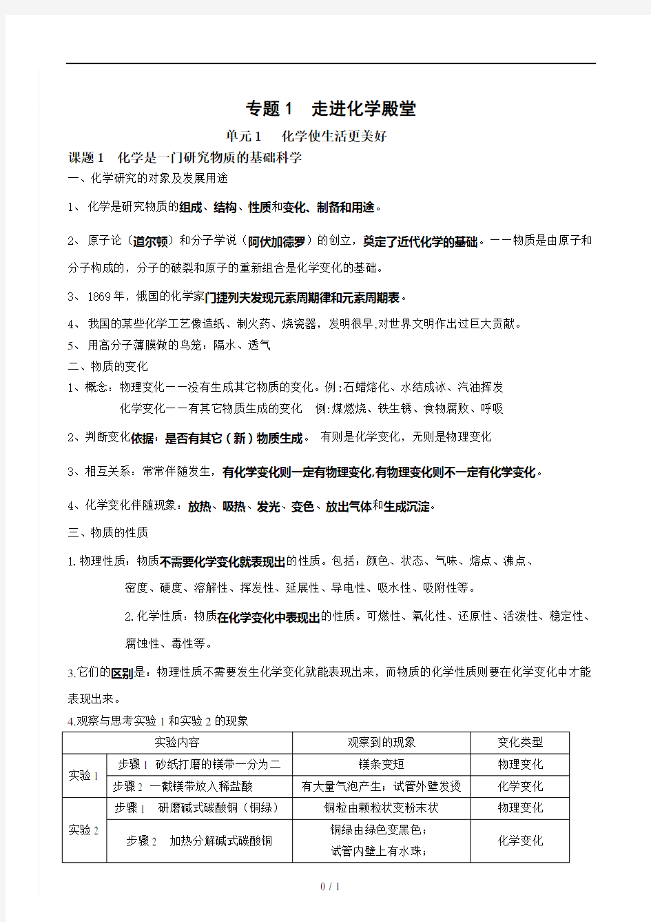 仁爱版九年级化学上册专题知识总结