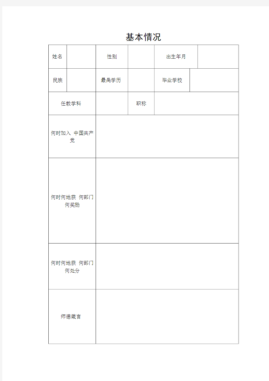 师德师风建设个人档案范本