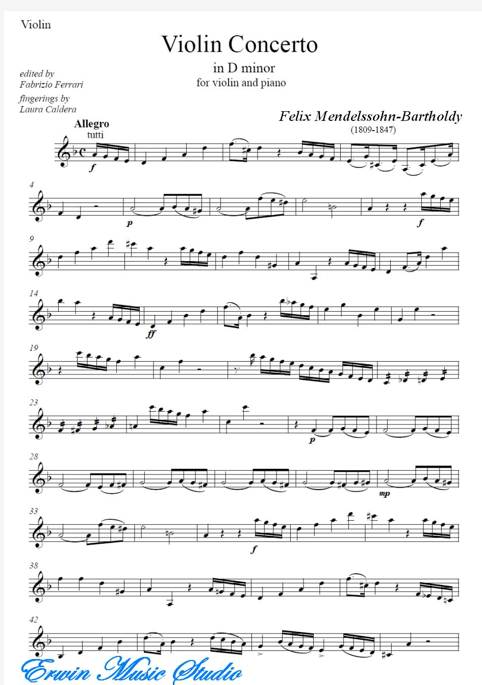 费利克斯·门德尔松《D小调小提琴协奏曲》小提琴曲谱+钢琴伴奏曲谱