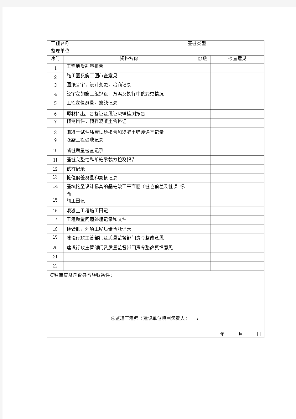 验收资料核查表