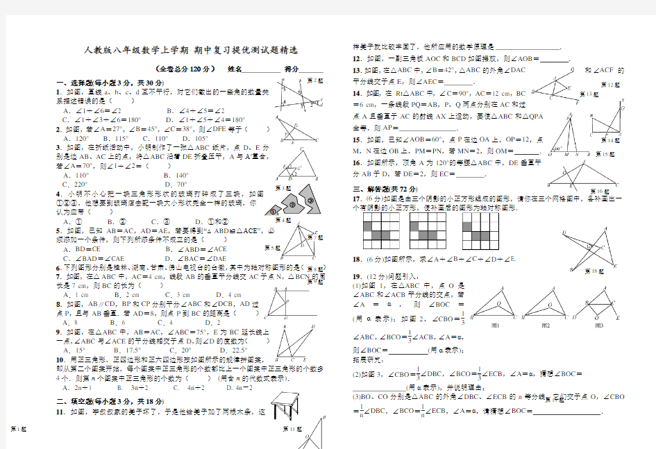 人教版八年级数学上期中复习提优试题精选附答案