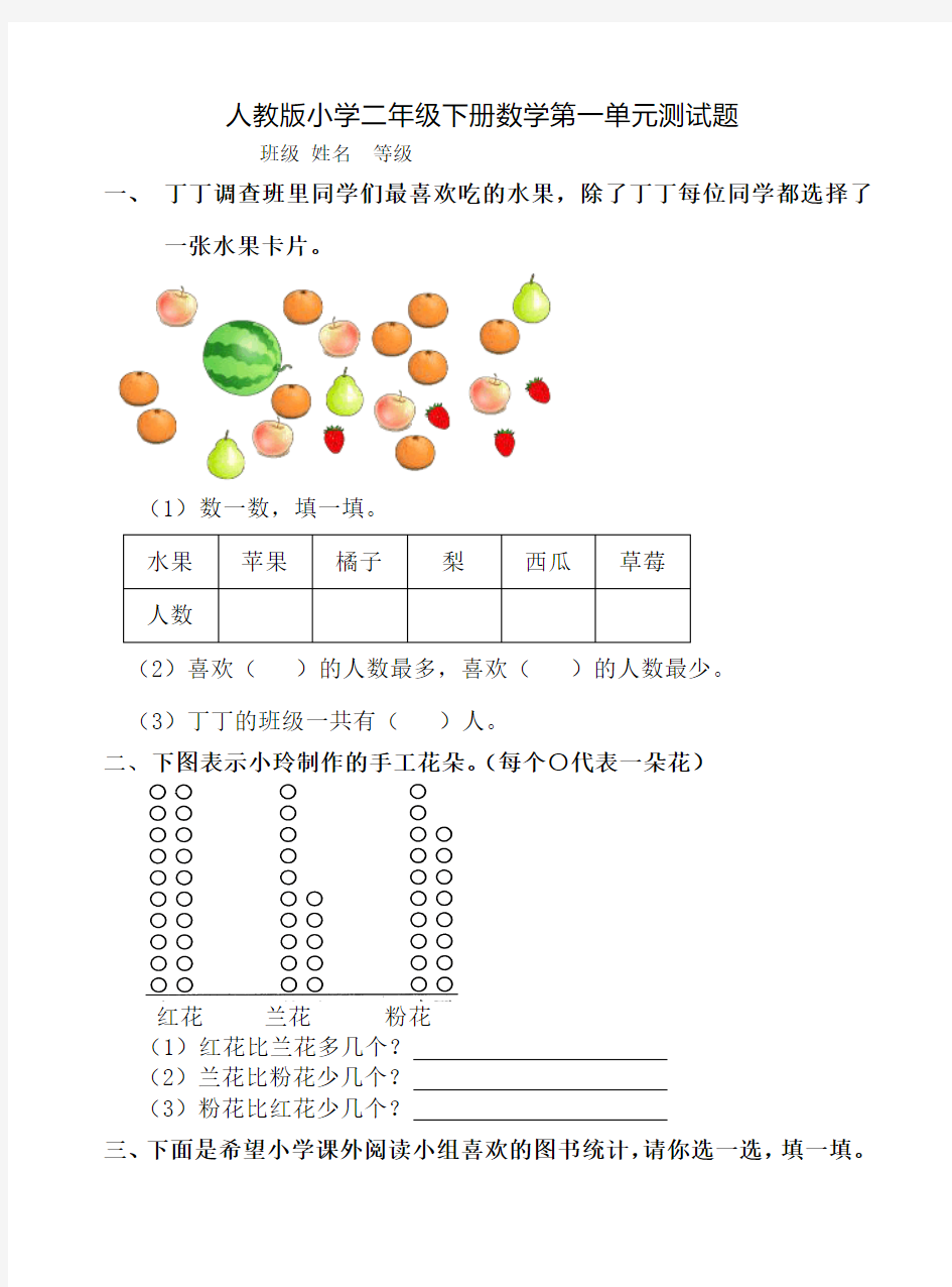 最新2019学年人教版小学二年级下册数学单元测试题全册