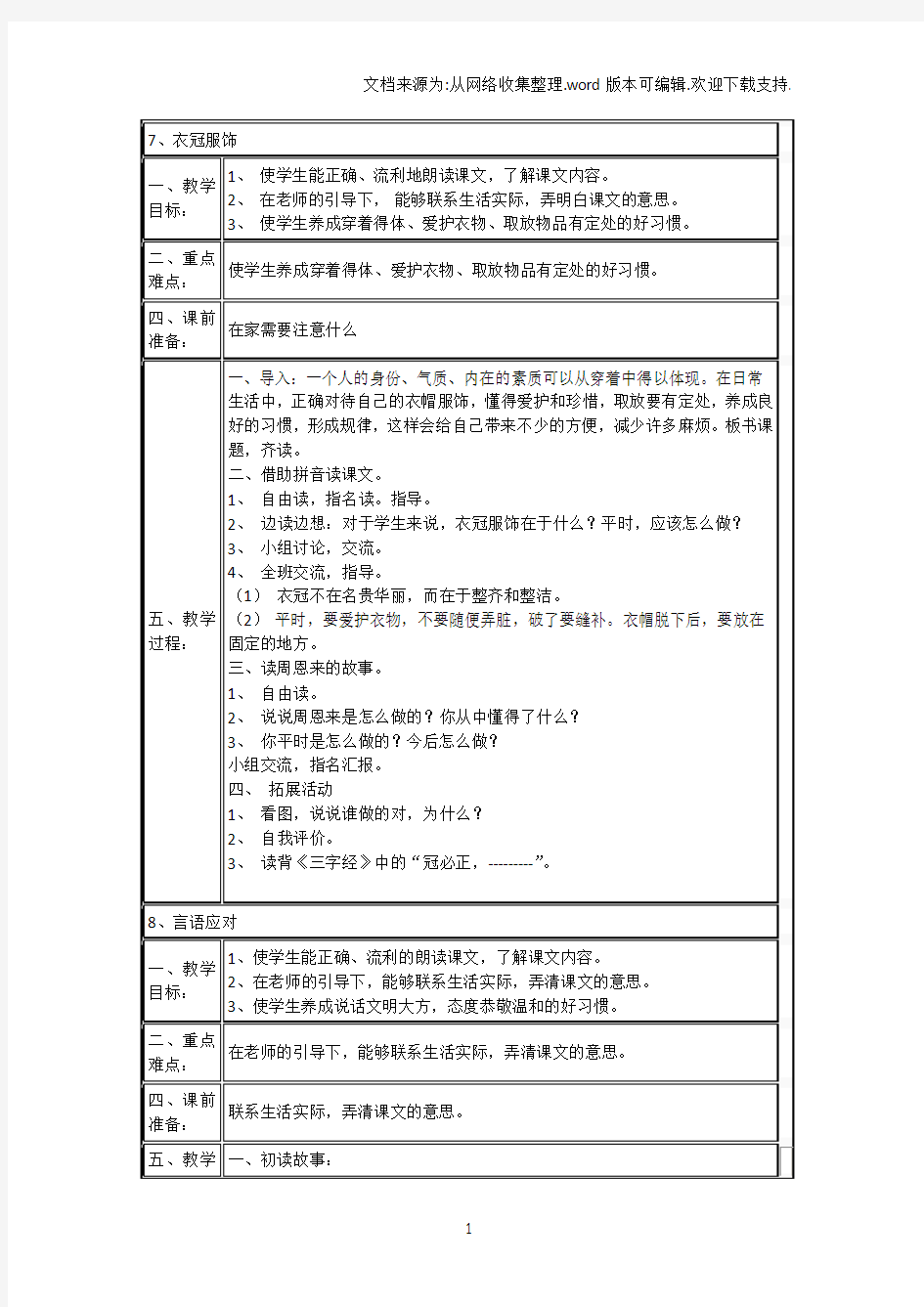 齐鲁版七年级传统文化教案