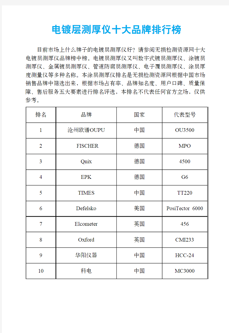 电镀层测厚仪十大品牌排行榜