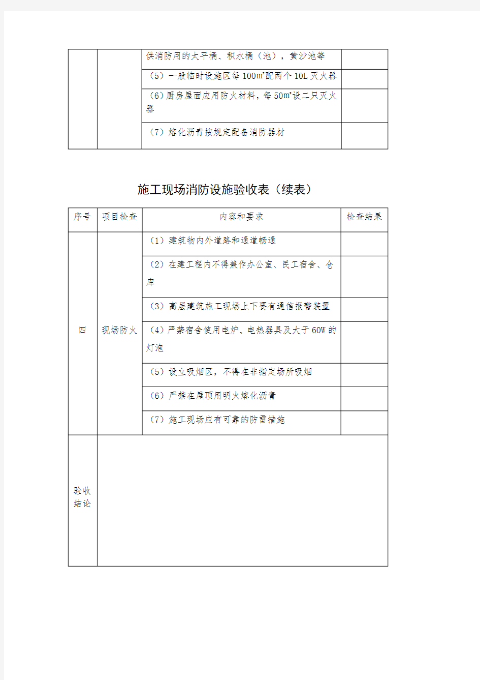 施工现场消防设施验收表