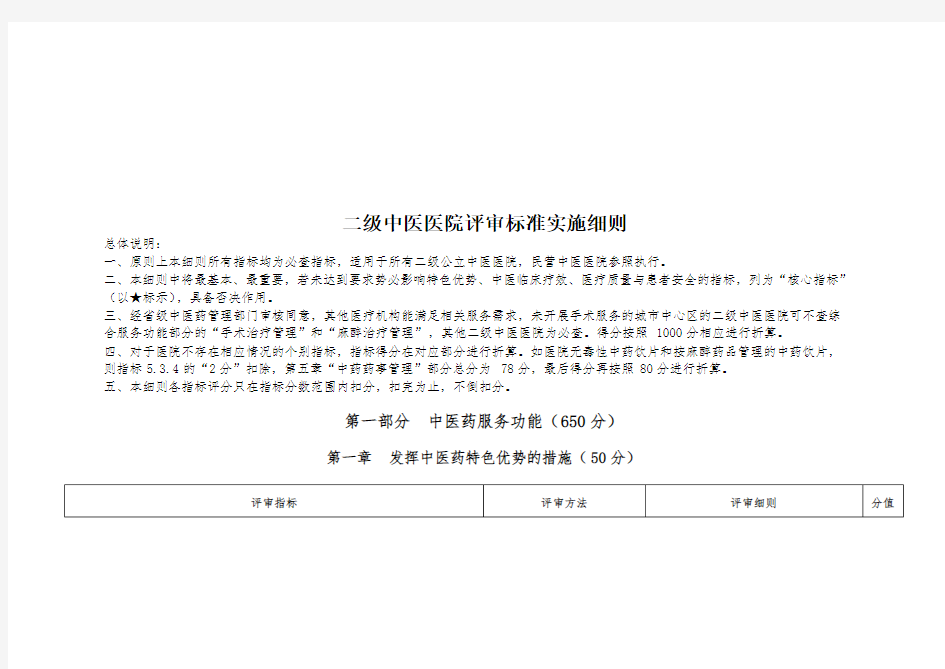 最新二级中医医院评审标准实施细则