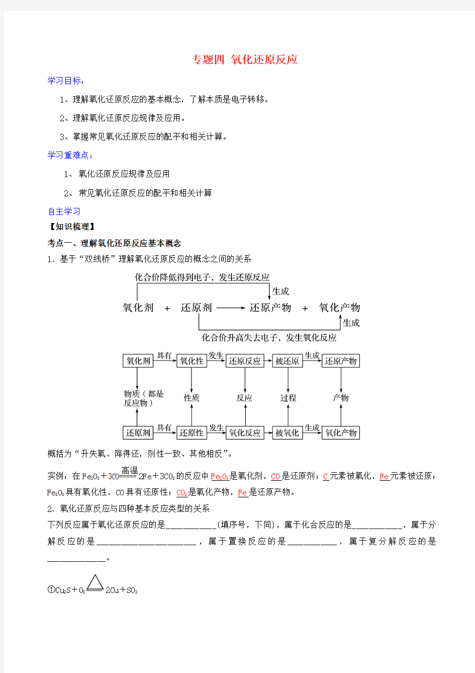 2017届高考化学二轮复习专题04氧化还原反应学案