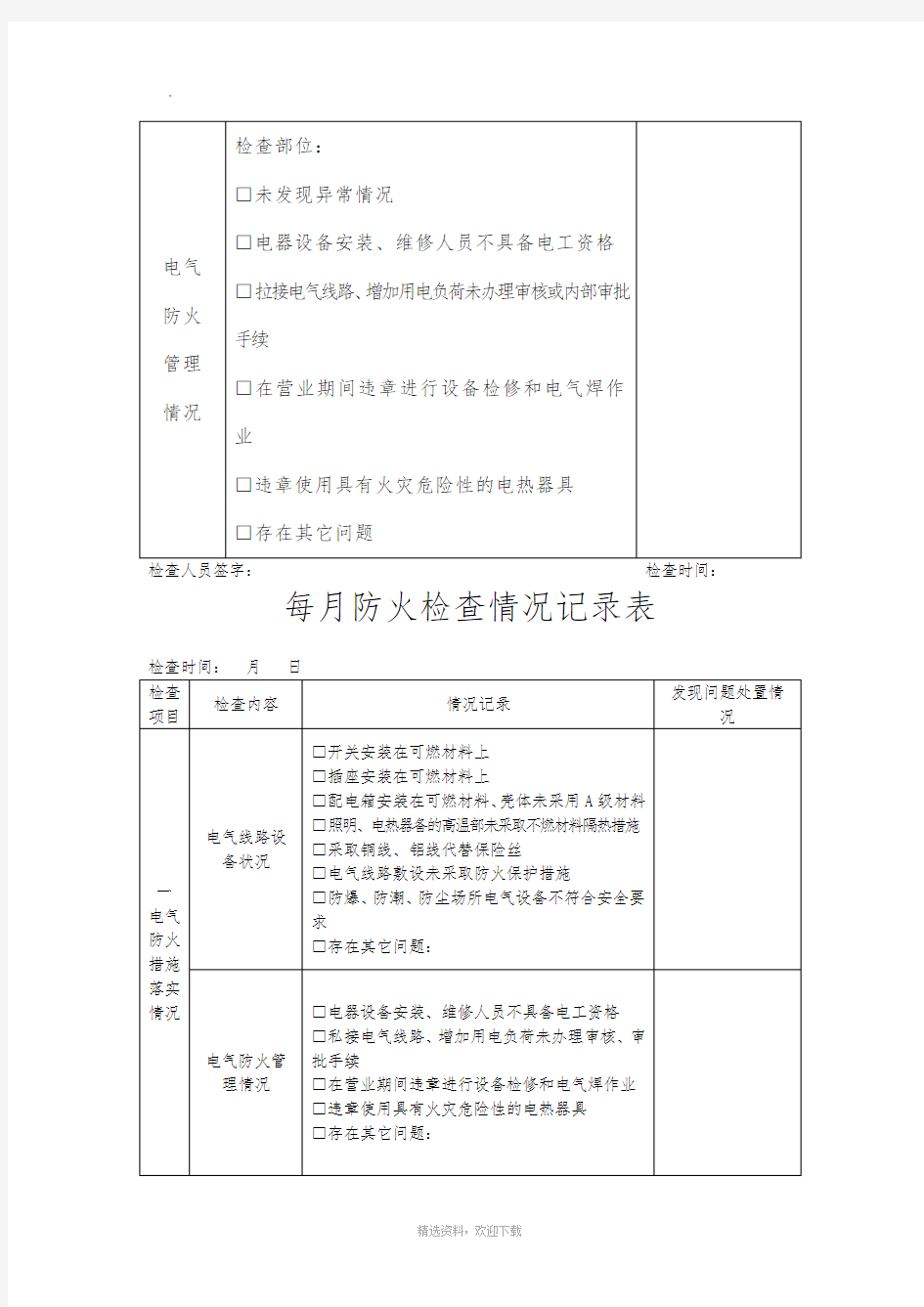 电气设备检查记录