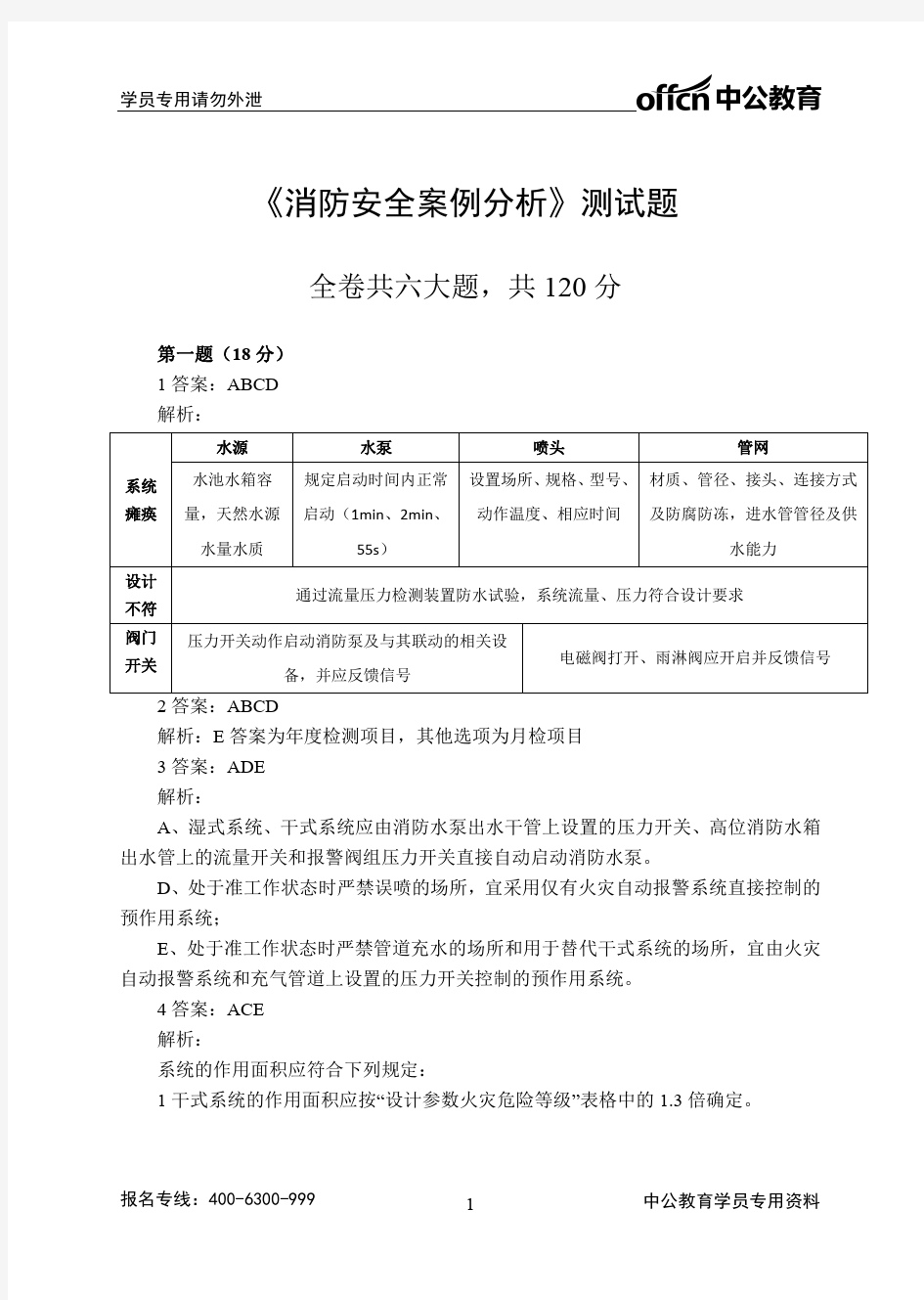 《消防安全案例分析》测试题