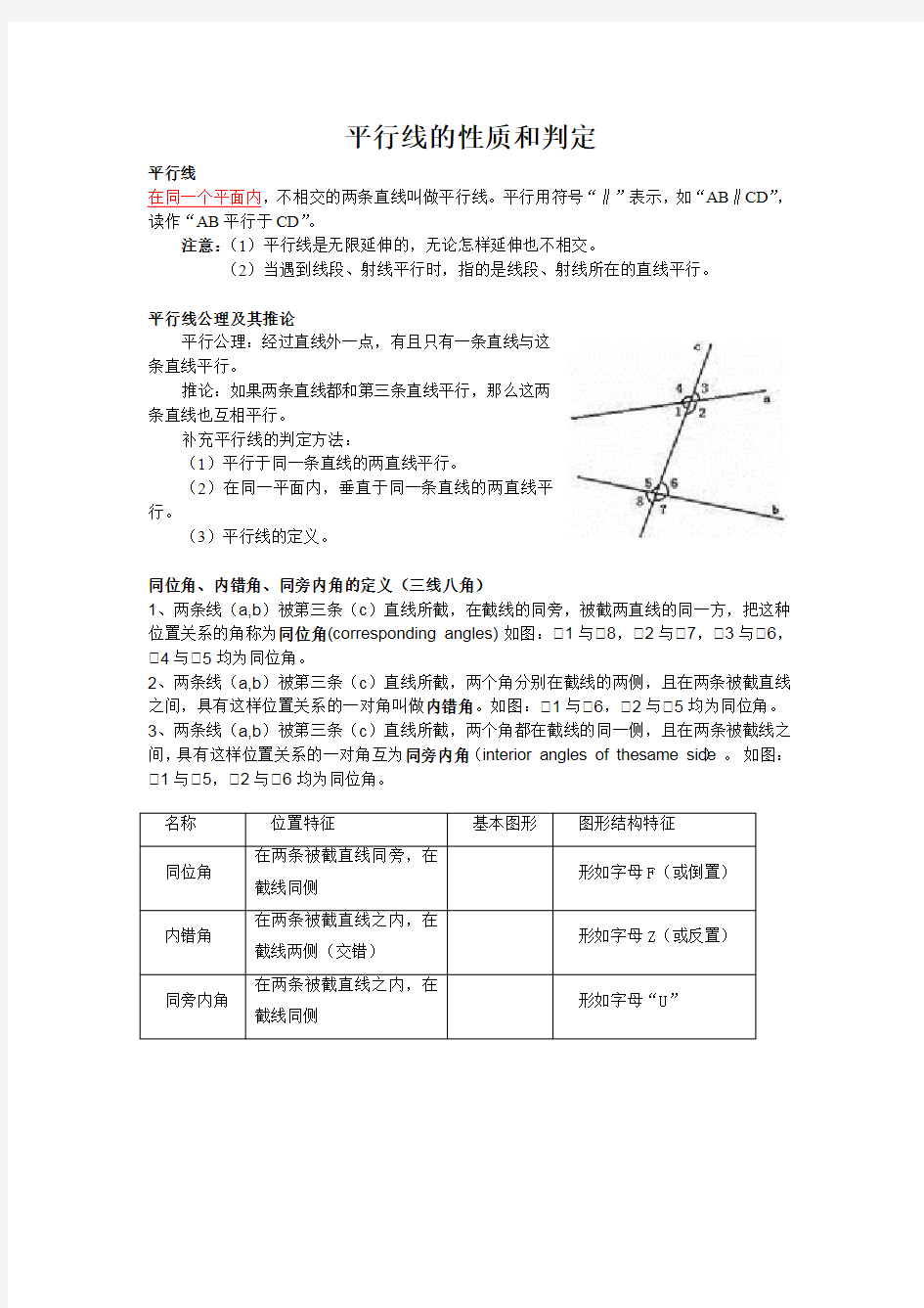 苏教版初一下册平行线的性质和判定.doc