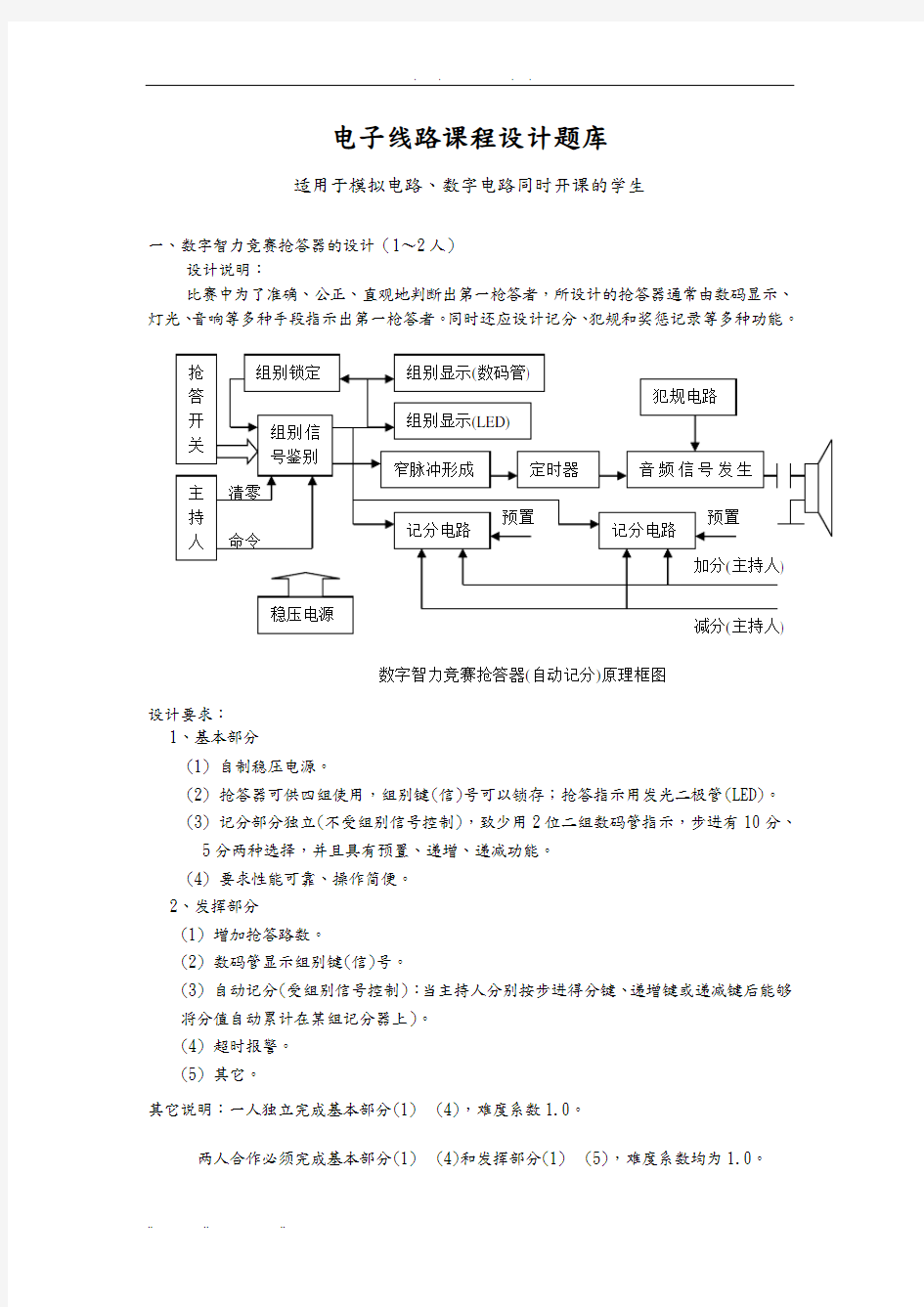 电子线路课程设计题库