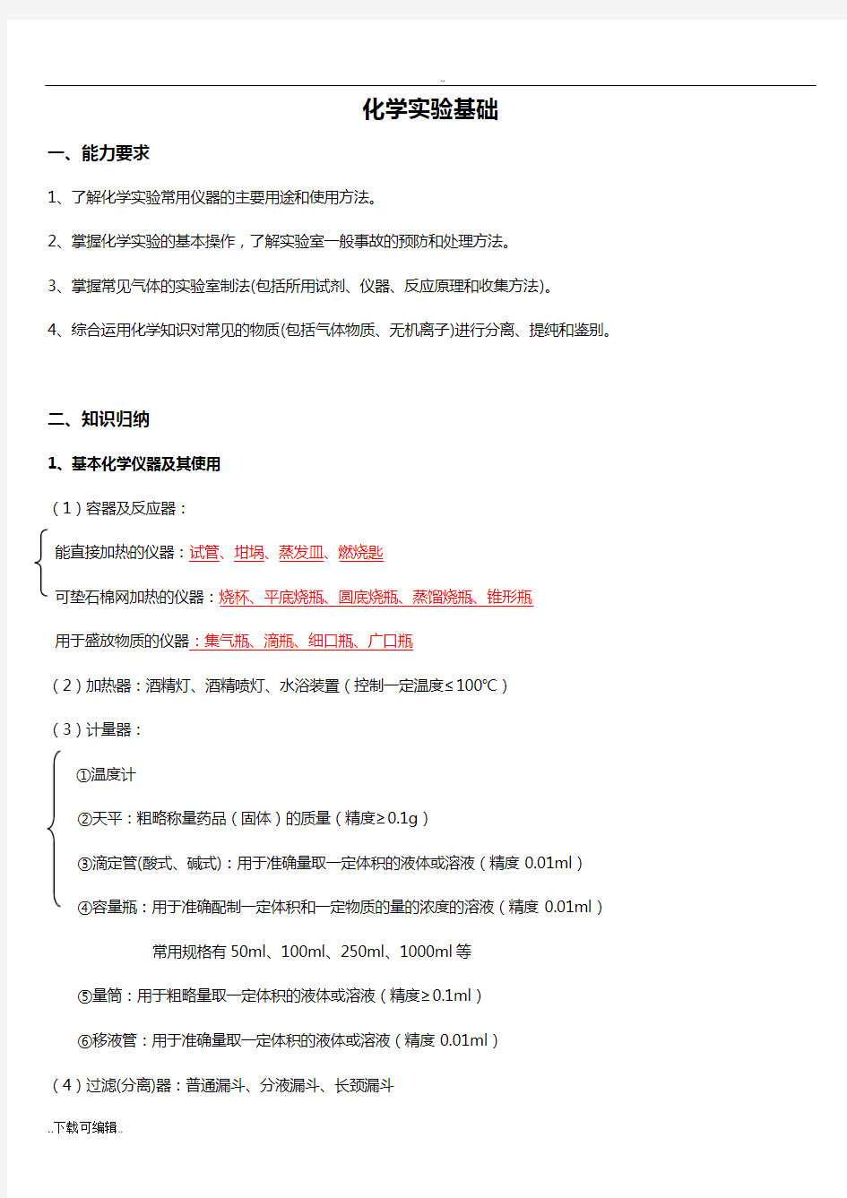 高考化学实验题归纳汇总情况