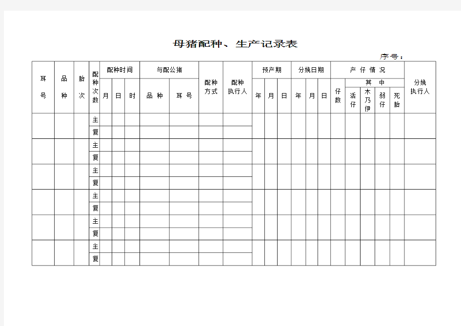 母猪配种生产记录表