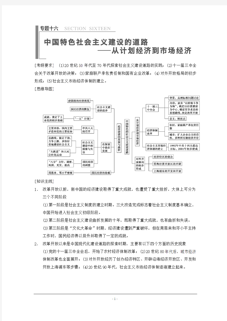 2015届高三历史二轮同步复习：专题16《中国特色社会主义建设化的道路》