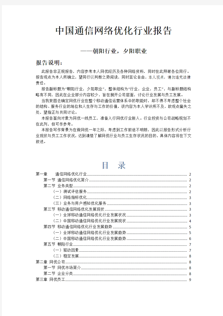 中国通信网络优化行业报告