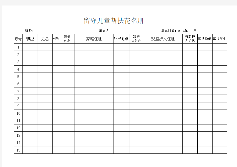 留守儿童帮扶花名册