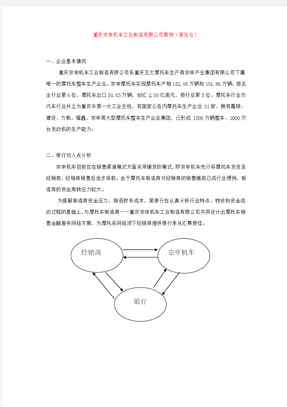 重庆宗申机车工业制造有限公司案例(保兑仓)