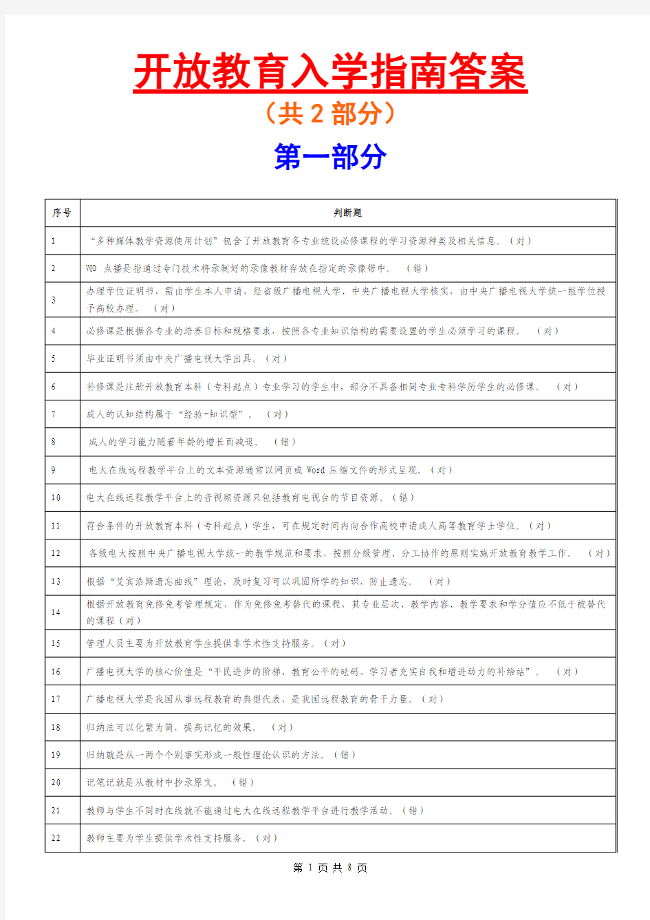 2016开放教育入学指南答案(正式)