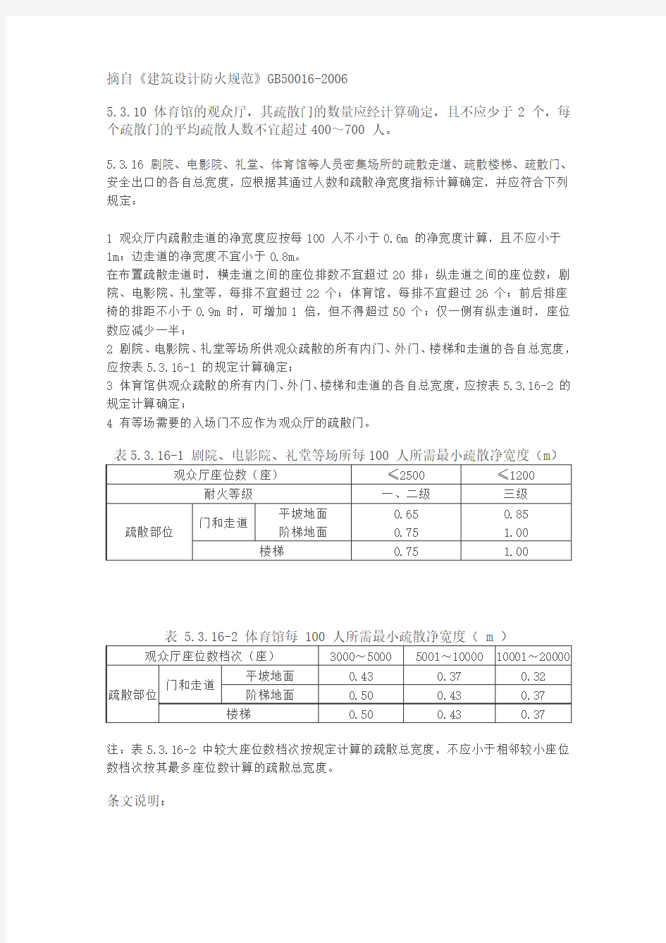 有关体育建筑计算疏散宽度的规范摘要