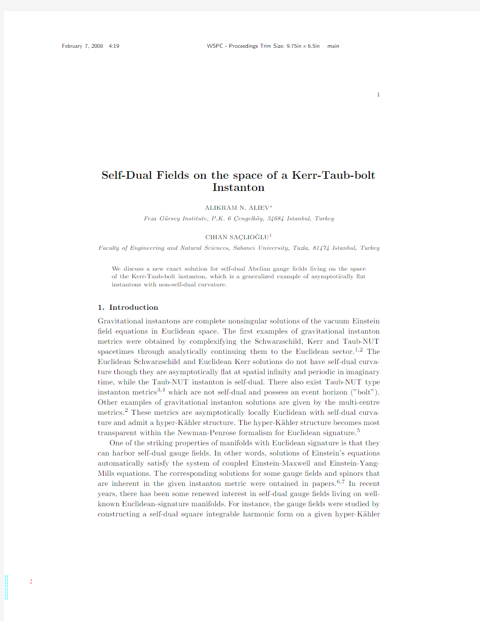 Self-Dual Fields on the space of a Kerr-Taub-bolt Instanton
