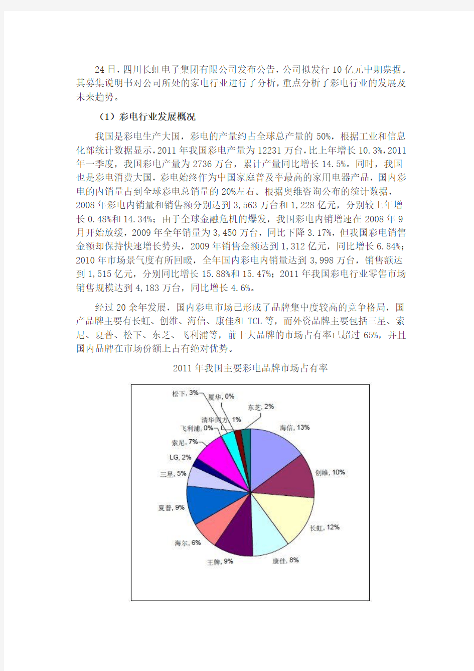 国内彩电行业发展状况及趋势分析