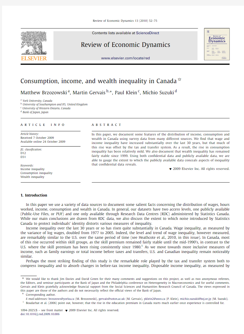 Consumption, income, and wealth inequality in Canada