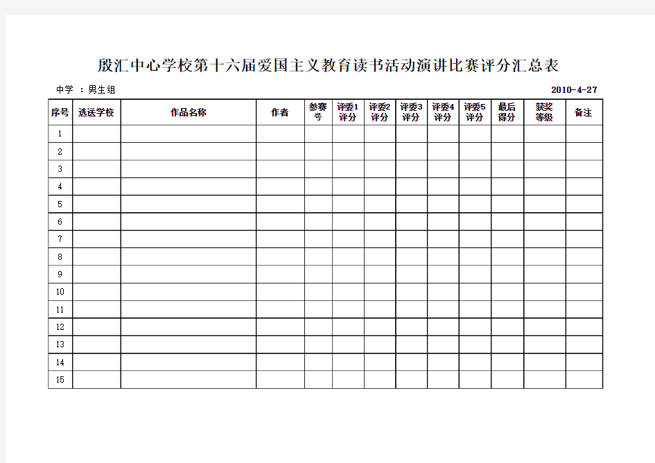 演讲比赛评分汇总表