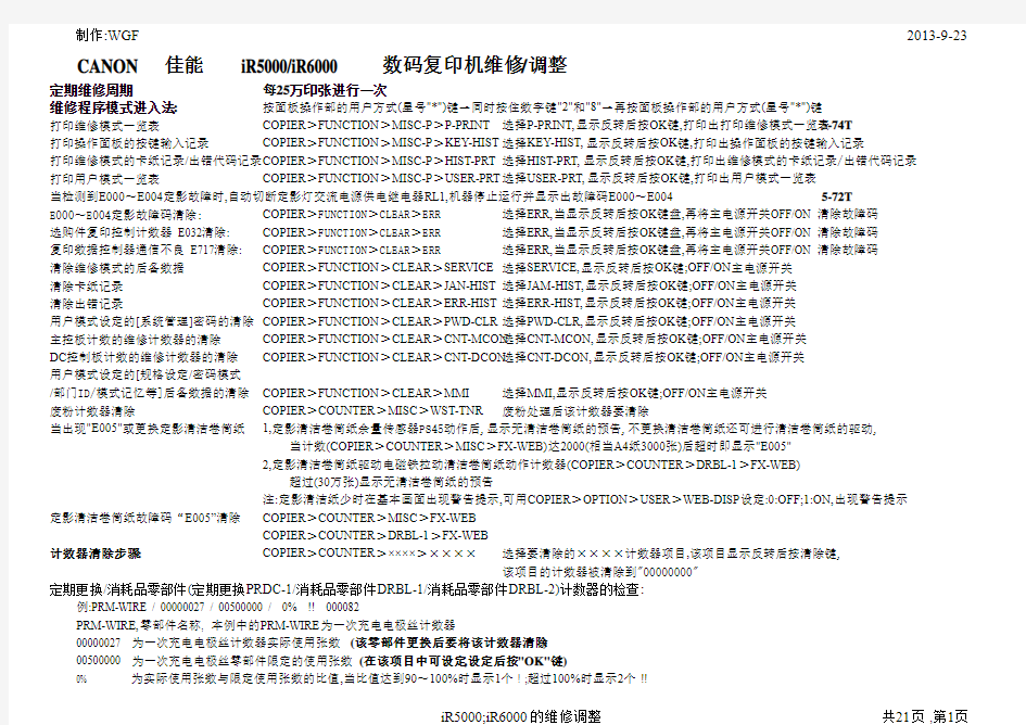 佳能复印机IR5000_6000维修手册资料