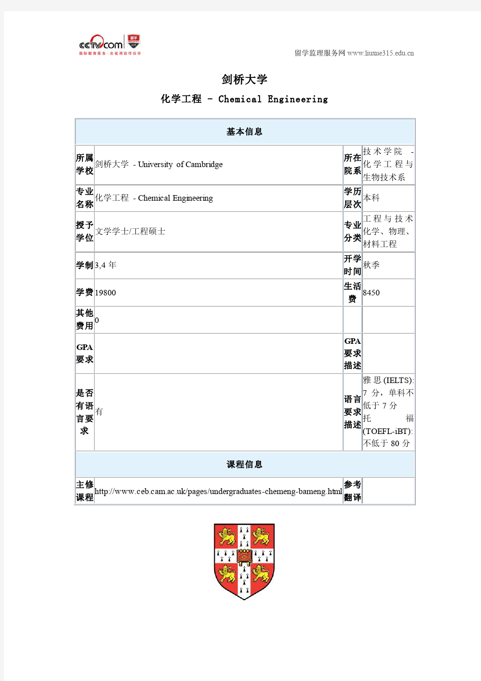 剑桥大学化学工程本科