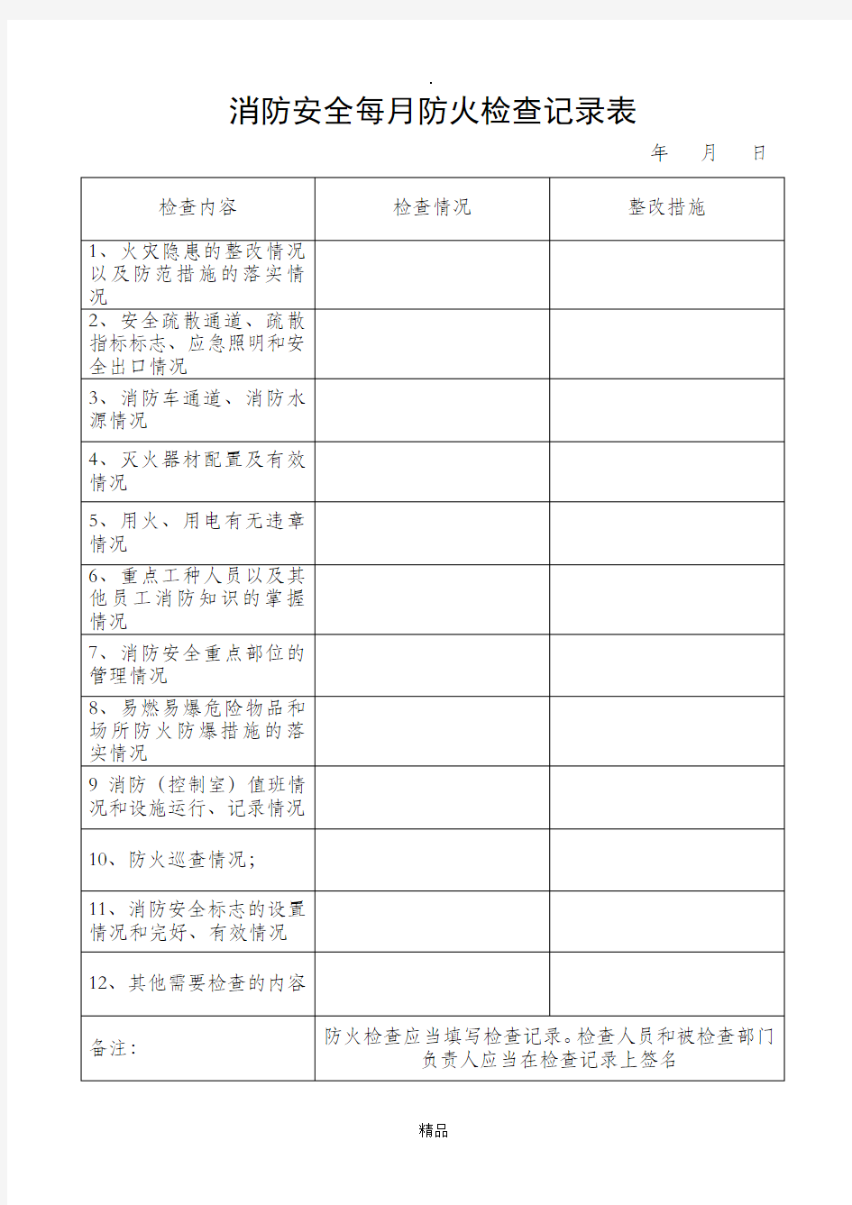 消防安全检查记录表