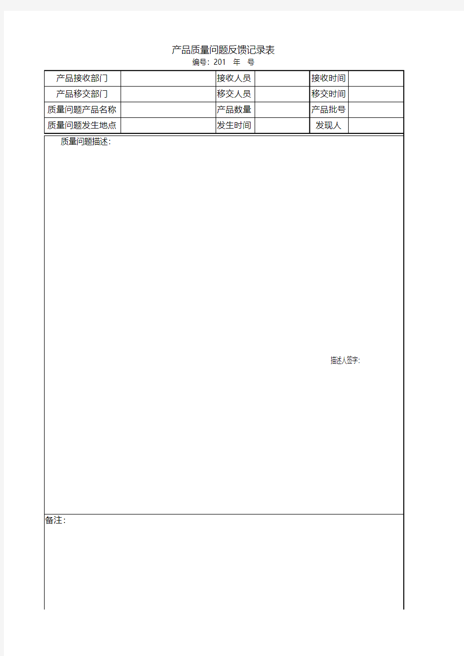 产品质量问题反馈记录表-产品质量问题报表怎么写