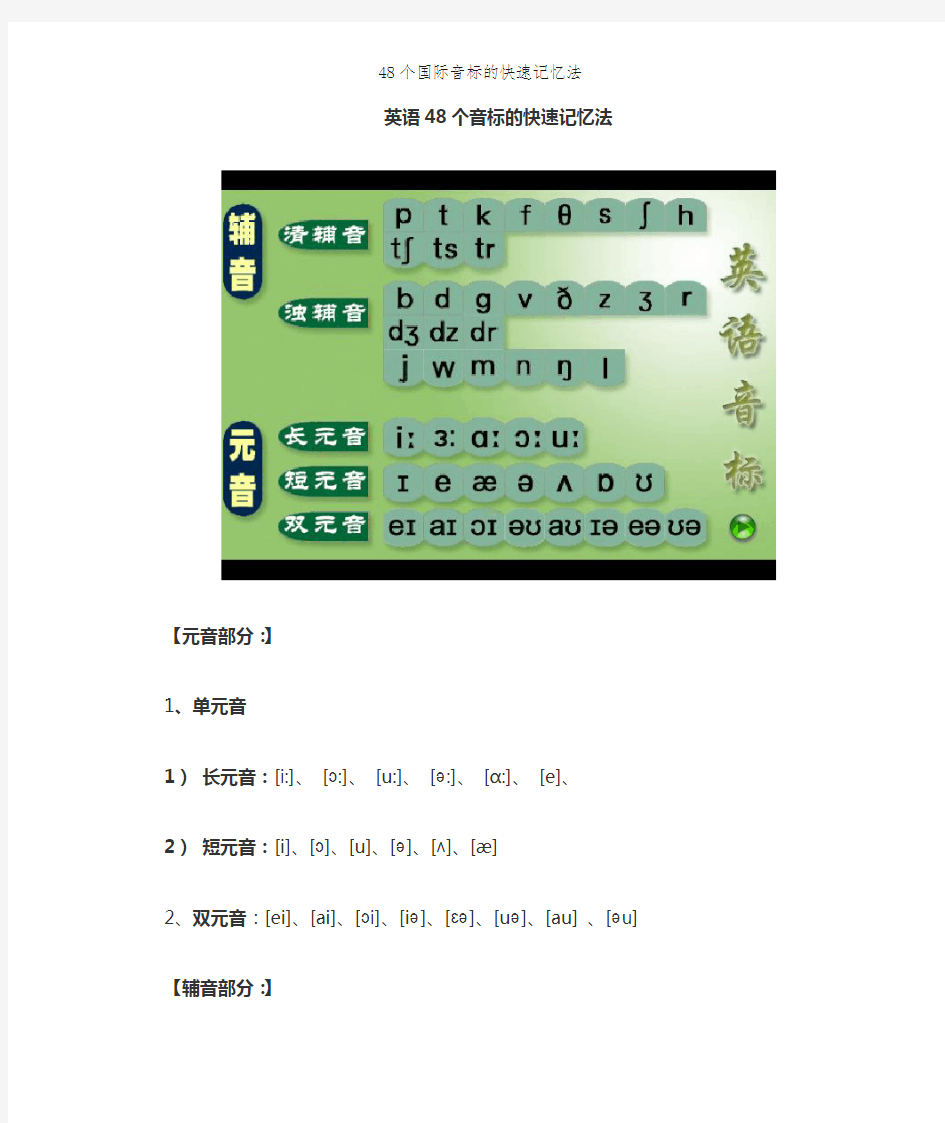 48个国际音标的快速记忆法