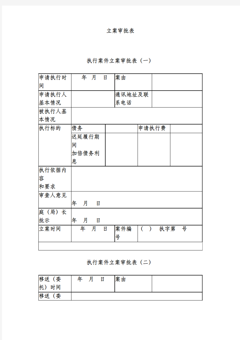 立案审批表