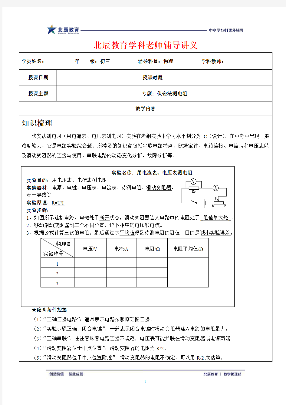 专题：伏安法测电阻-学生版