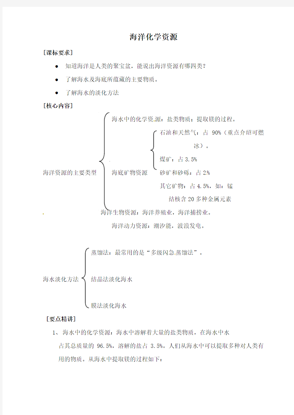 (新课标)中考化学专题复习讲练海洋化学资源(无答案)