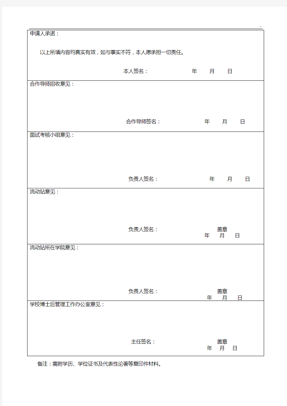 浙江大学科博士后申请表