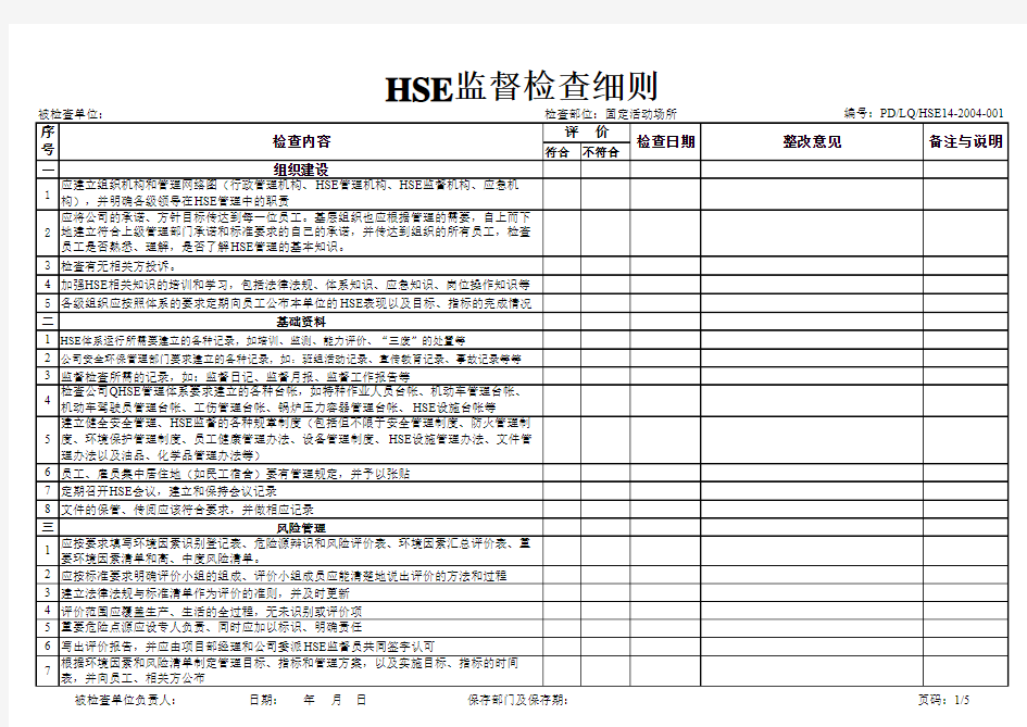 环境健康安全检查表