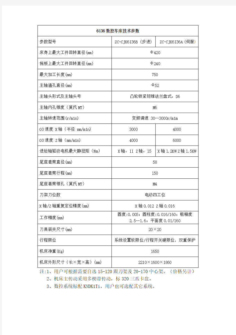 6136数控车床技术参数(精)