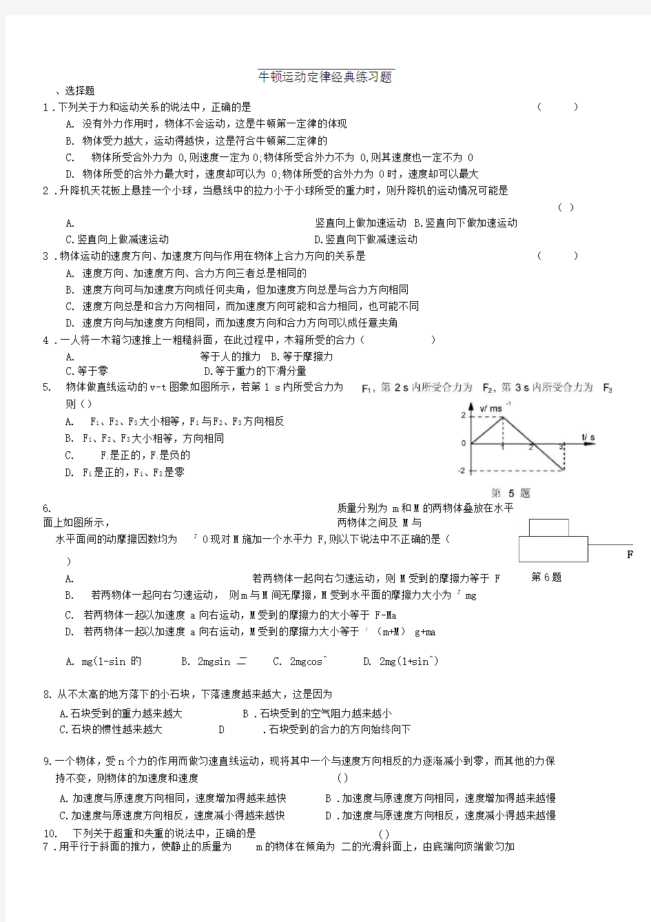 牛顿运动定律-经典习题汇总